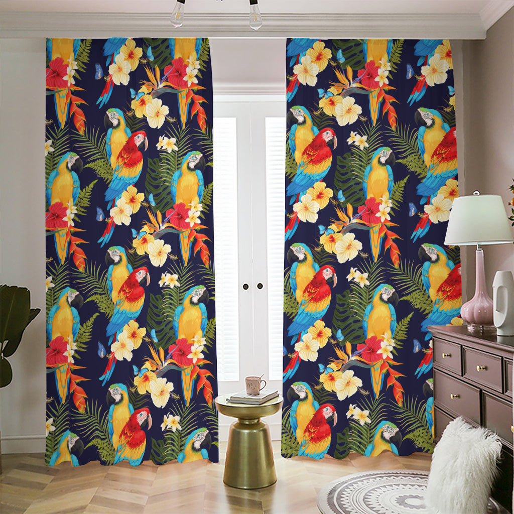 Parrot And Flower Pattern Print Blackout Pencil Pleat Curtains