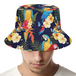 Parrot And Flower Pattern Print Bucket Hat