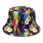 Parrot And Flower Pattern Print Bucket Hat