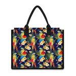 Parrot And Flower Pattern Print Canvas Tote Bag