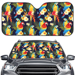 Parrot And Flower Pattern Print Car Windshield Sun Shade
