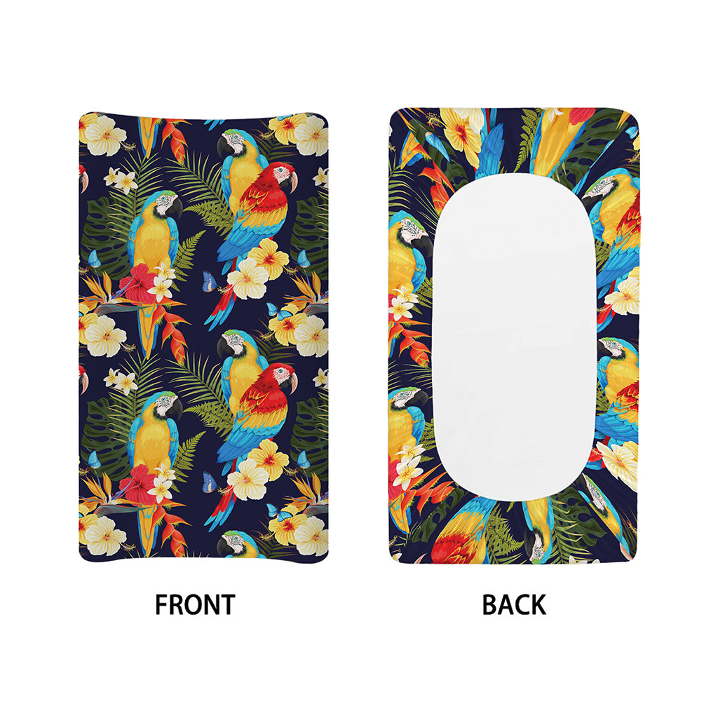 Parrot And Flower Pattern Print Changing Pad Cover