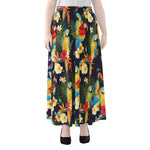 Parrot And Flower Pattern Print Chiffon Maxi Skirt