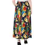 Parrot And Flower Pattern Print Chiffon Maxi Skirt