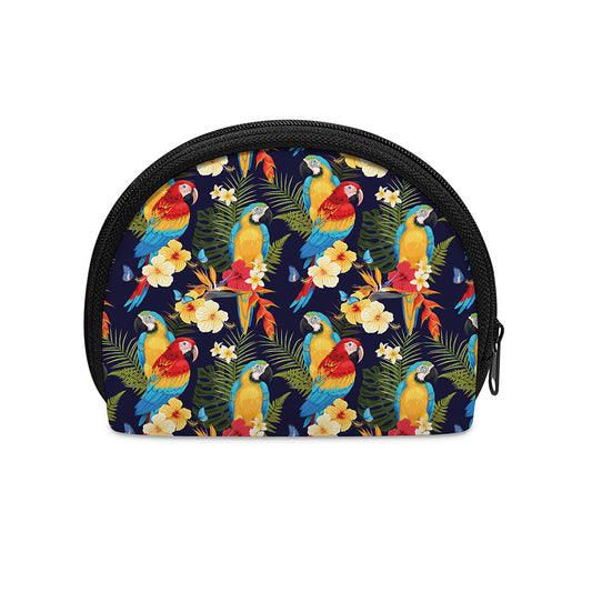 Parrot And Flower Pattern Print Coin Purse