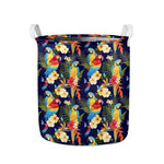 Parrot And Flower Pattern Print Collapsible Laundry Basket