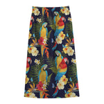 Parrot And Flower Pattern Print Cotton Front Slit Maxi Skirt