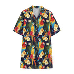Parrot And Flower Pattern Print Cotton Hawaiian Shirt