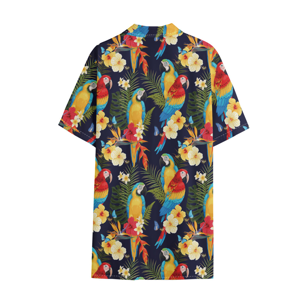 Parrot And Flower Pattern Print Cotton Hawaiian Shirt