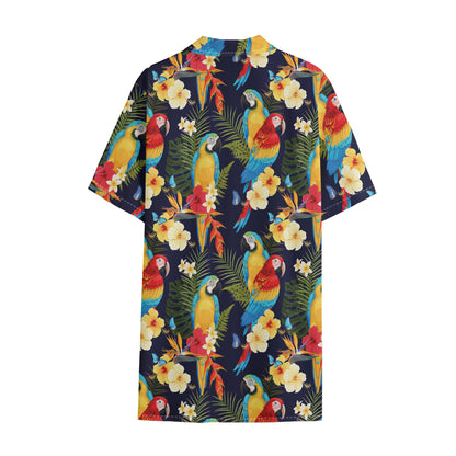 Parrot And Flower Pattern Print Cotton Hawaiian Shirt