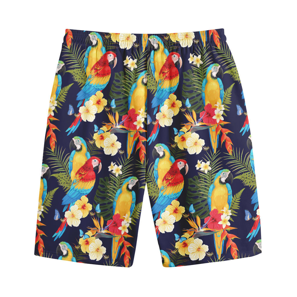 Parrot And Flower Pattern Print Cotton Shorts