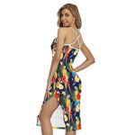 Parrot And Flower Pattern Print Cross Back Cami Dress
