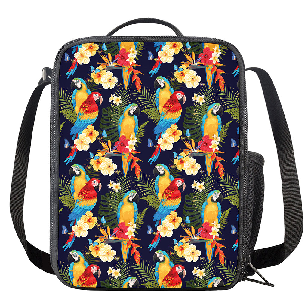 Parrot And Flower Pattern Print Crossbody Lunch Bag