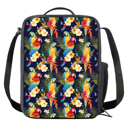 Parrot And Flower Pattern Print Crossbody Lunch Bag