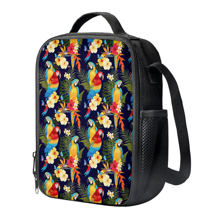 Parrot And Flower Pattern Print Crossbody Lunch Bag