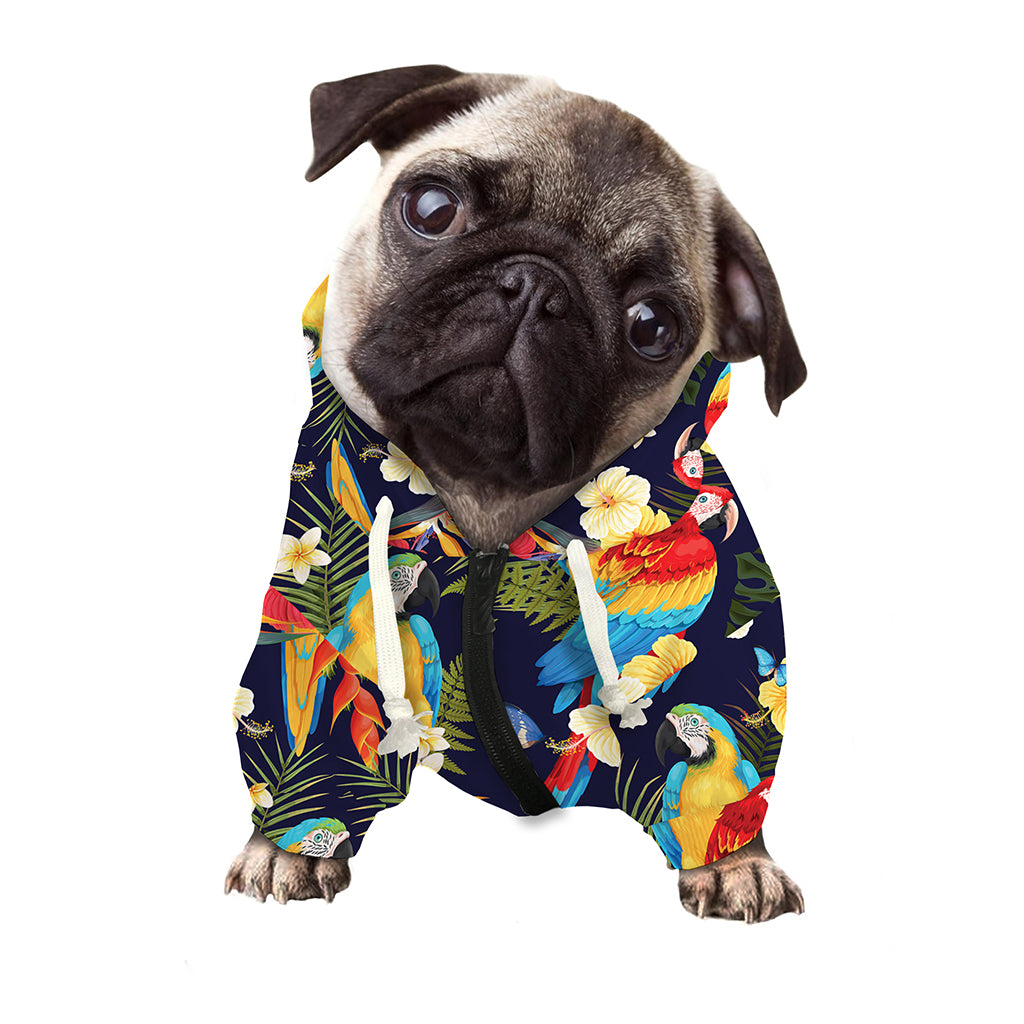 Parrot And Flower Pattern Print Dog Zip Up Hoodie