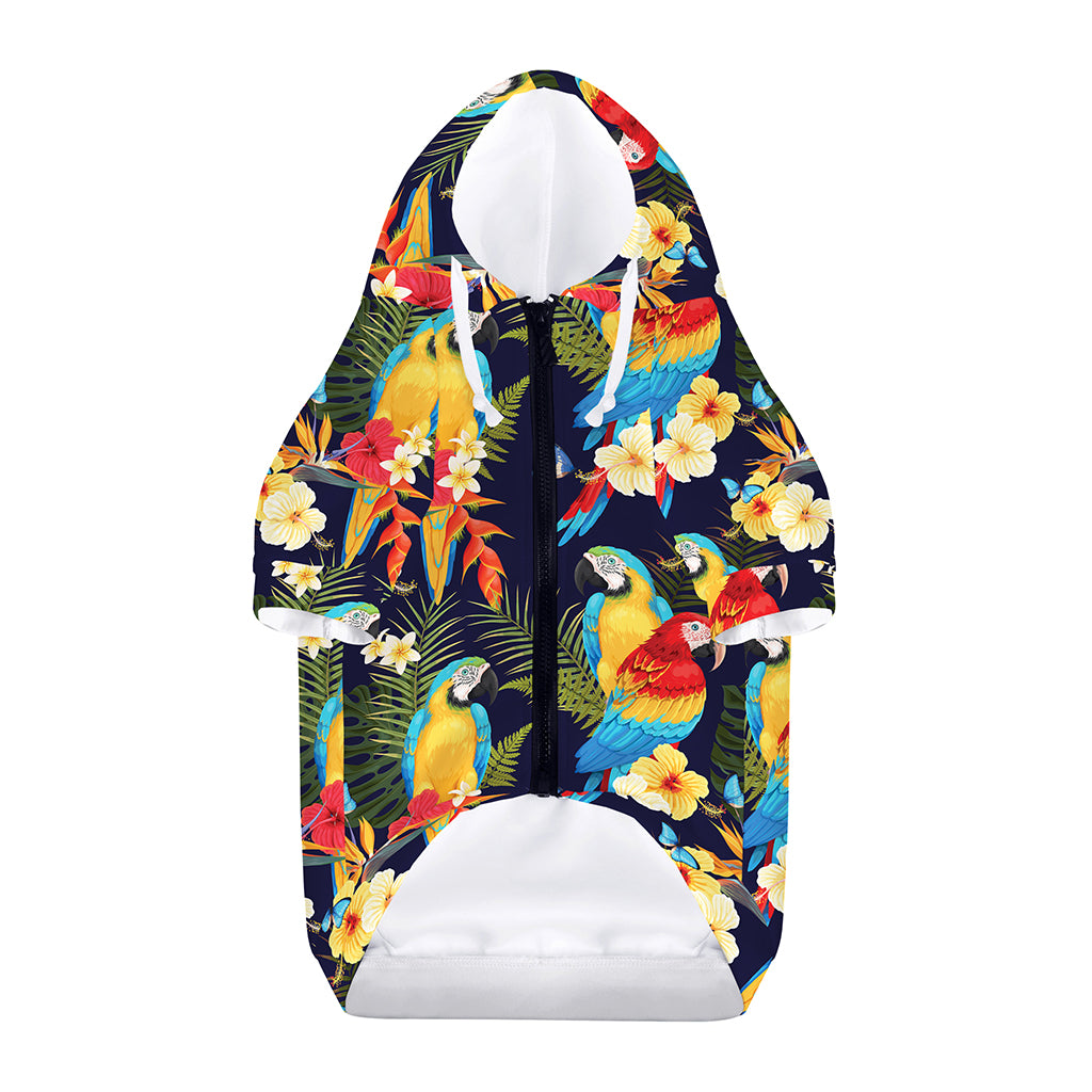 Parrot And Flower Pattern Print Dog Zip Up Hoodie
