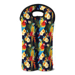 Parrot And Flower Pattern Print Double Neoprene Wine Tote