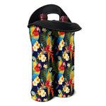 Parrot And Flower Pattern Print Double Neoprene Wine Tote