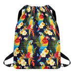 Parrot And Flower Pattern Print Drawstring Backpack
