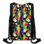 Parrot And Flower Pattern Print Drawstring Backpack
