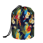 Parrot And Flower Pattern Print Drawstring Makeup Bag