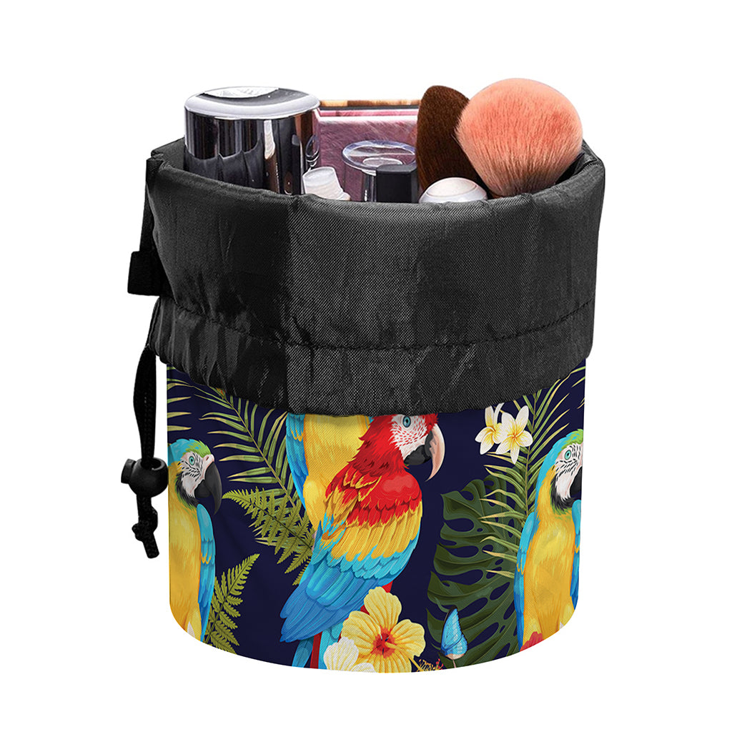 Parrot And Flower Pattern Print Drawstring Makeup Bag