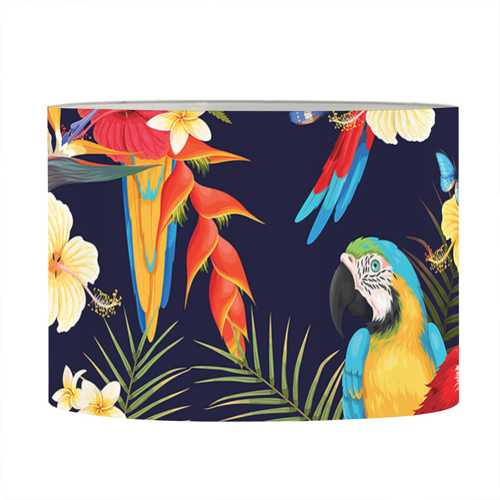 Parrot And Flower Pattern Print Drum Lamp Shade