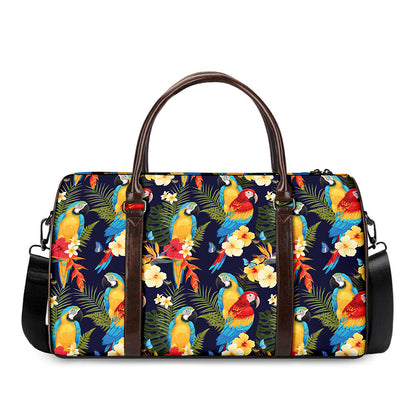 Parrot And Flower Pattern Print Duffle Bag