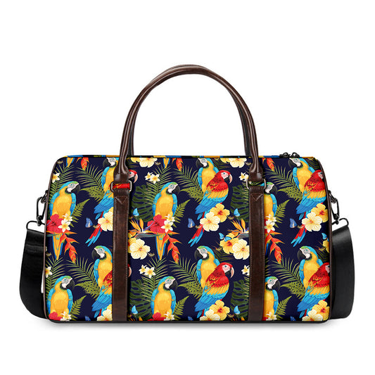 Parrot And Flower Pattern Print Duffle Bag