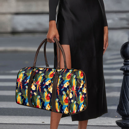 Parrot And Flower Pattern Print Duffle Bag