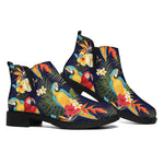 Parrot And Flower Pattern Print Flat Ankle Boots