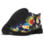 Parrot And Flower Pattern Print Flat Ankle Boots
