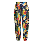Parrot And Flower Pattern Print Fleece Lined Knit Pants