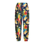 Parrot And Flower Pattern Print Fleece Lined Knit Pants