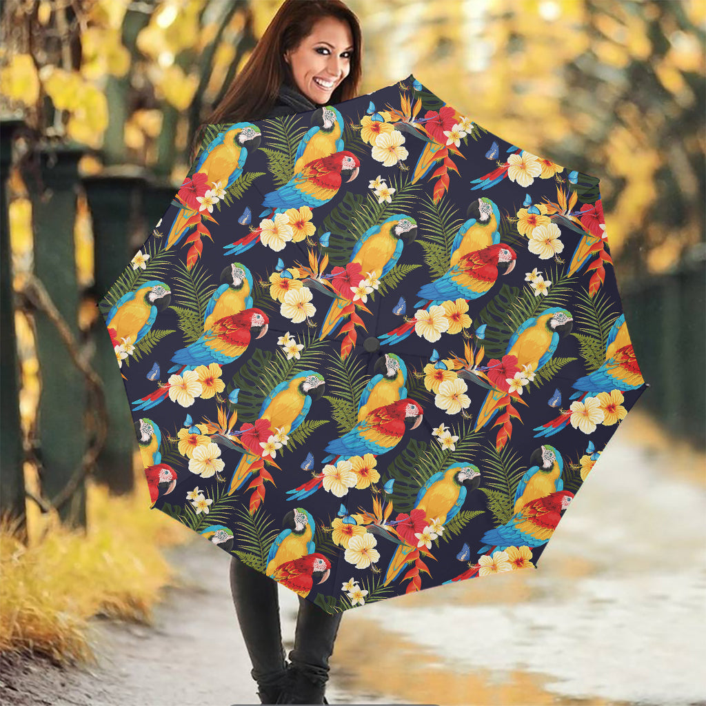 Parrot And Flower Pattern Print Foldable Umbrella