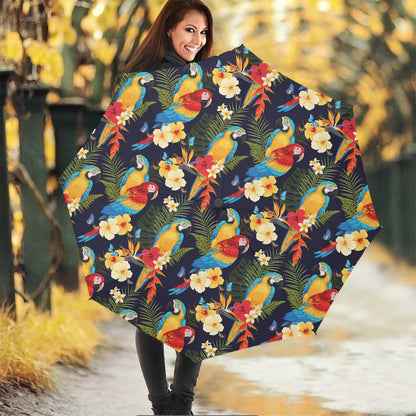 Parrot And Flower Pattern Print Foldable Umbrella