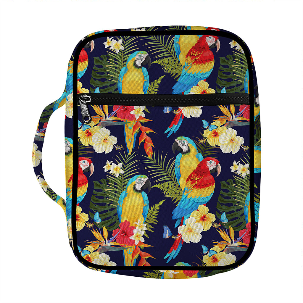 Parrot And Flower Pattern Print Front Pocket Bible Bag