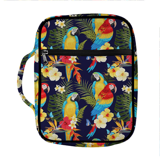 Parrot And Flower Pattern Print Front Pocket Bible Bag