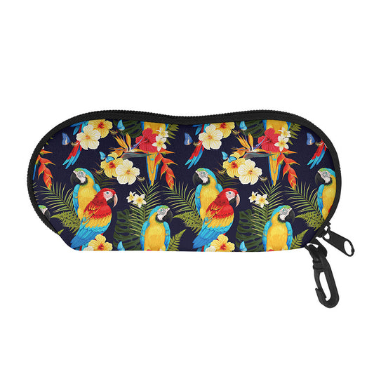 Parrot And Flower Pattern Print Glasses Case