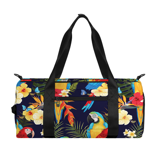 Parrot And Flower Pattern Print Gym Bag