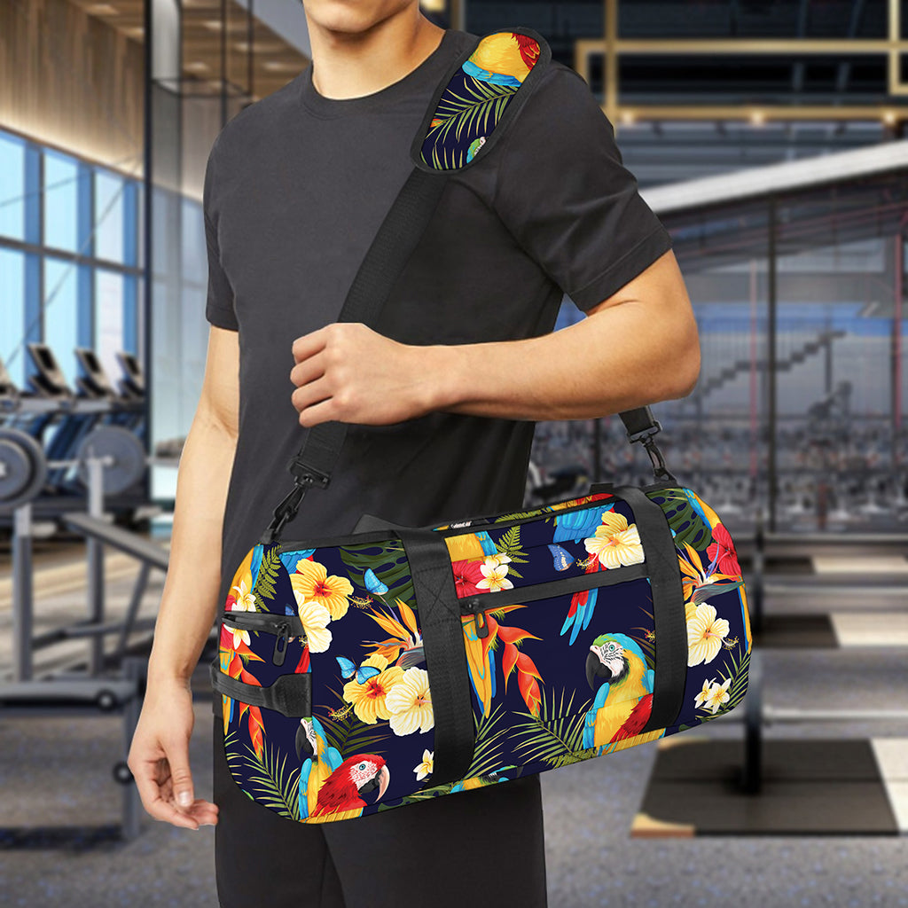 Parrot And Flower Pattern Print Gym Bag