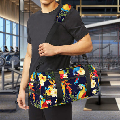 Parrot And Flower Pattern Print Gym Bag