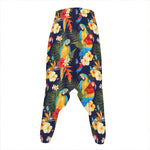 Parrot And Flower Pattern Print Hammer Pants