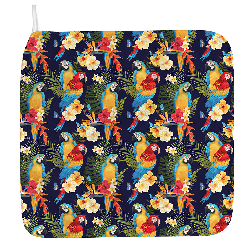 Parrot And Flower Pattern Print Hand Towel