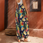 Parrot And Flower Pattern Print Harem Pants