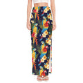 Parrot And Flower Pattern Print High Slit Maxi Skirt