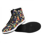 Parrot And Flower Pattern Print High Top Leather Sneakers