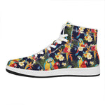 Parrot And Flower Pattern Print High Top Leather Sneakers