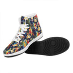 Parrot And Flower Pattern Print High Top Leather Sneakers